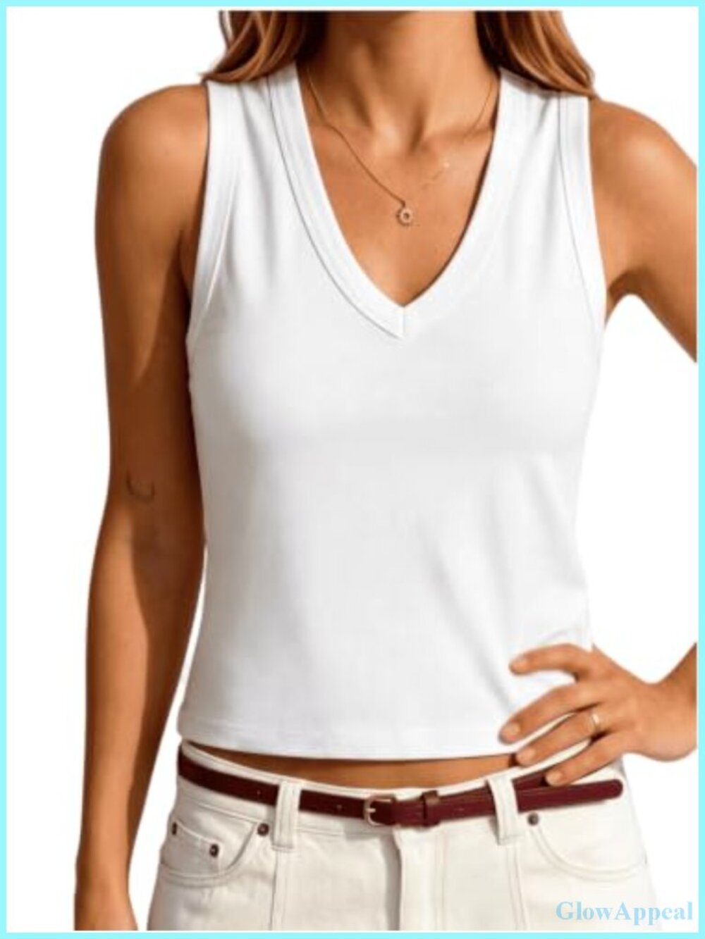 Women's V Neck Cropped Tank Top Cotton Blend Sleeveless T Shirt Camisole